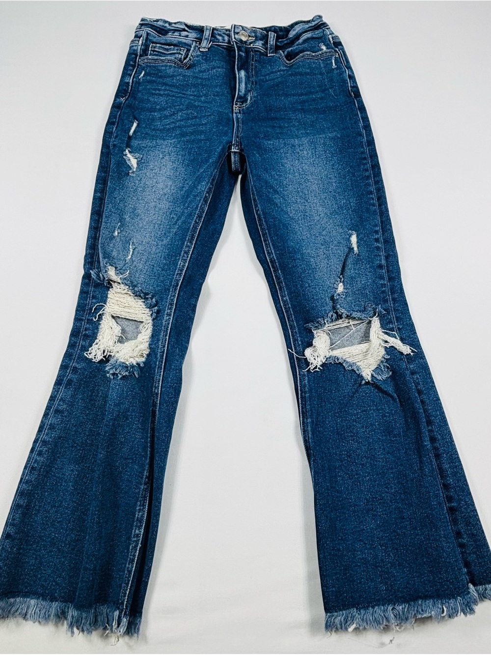 Dark Blue Distressed Women's Flare Jeans W703